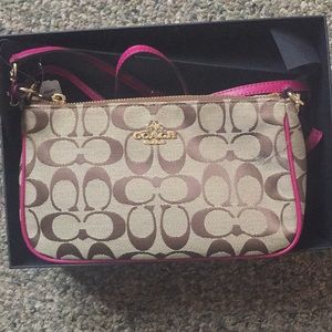 Brown and pink side coach bag